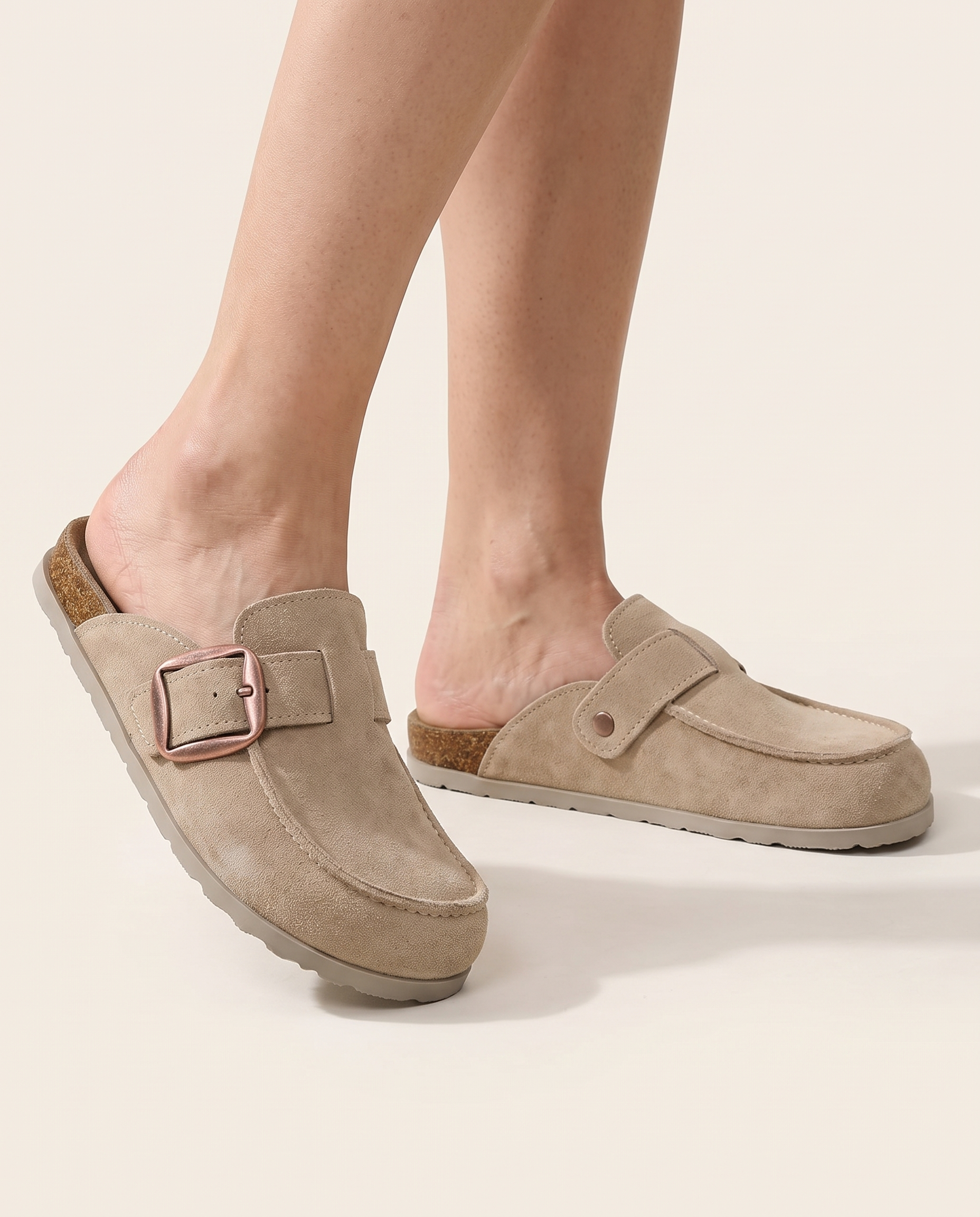Dahlia Classic Suede Slip-On Mules — Australian studio lifestyle view