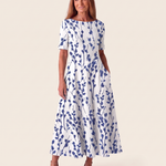 Dress – Coastal Bloom for Sunlit Days — Blue — studio three-quarter