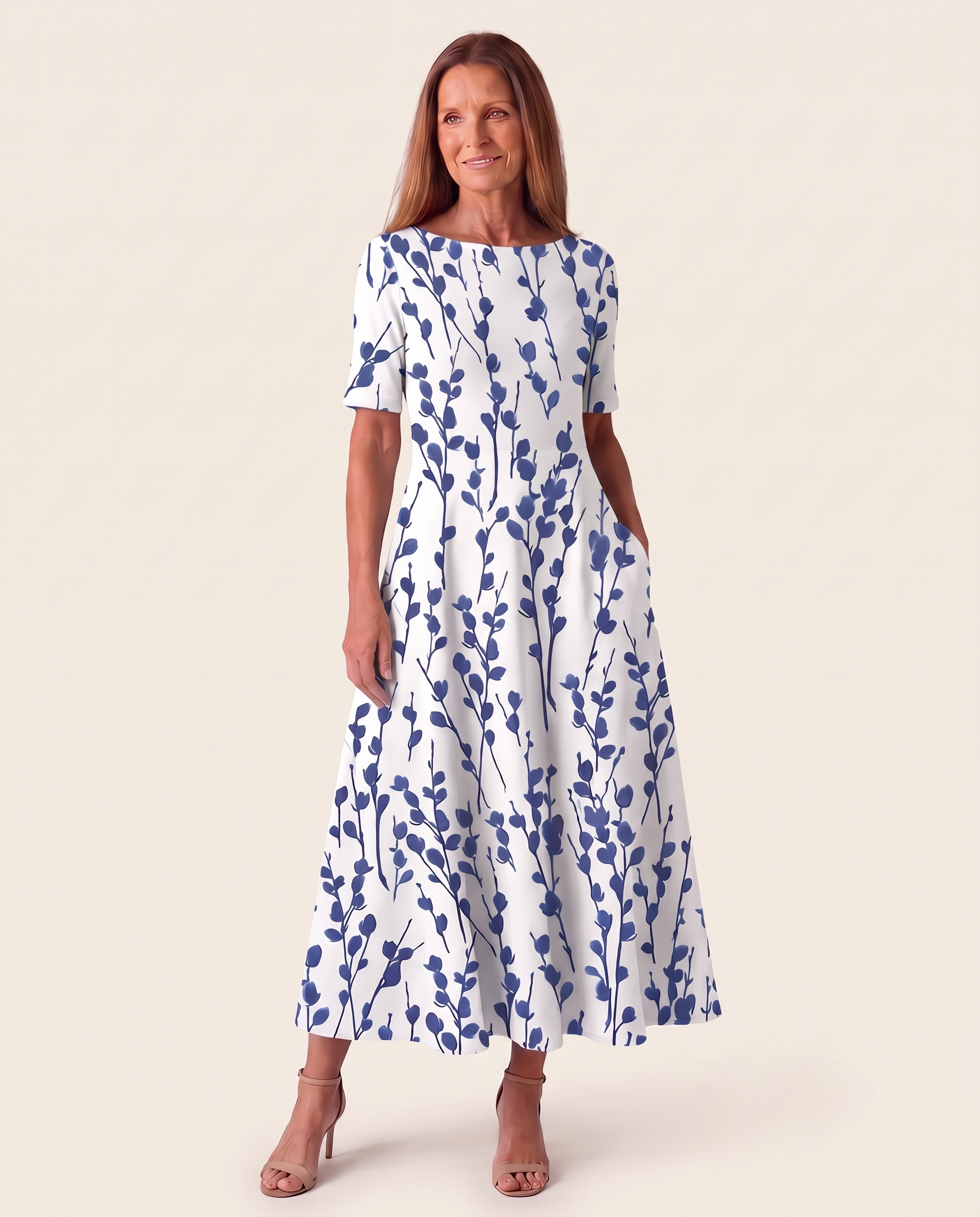 Dress – Coastal Bloom for Sunlit Days — Blue — studio three-quarter