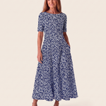 Dress – Coastal Bloom for Sunlit Days — Dark Blue — studio front