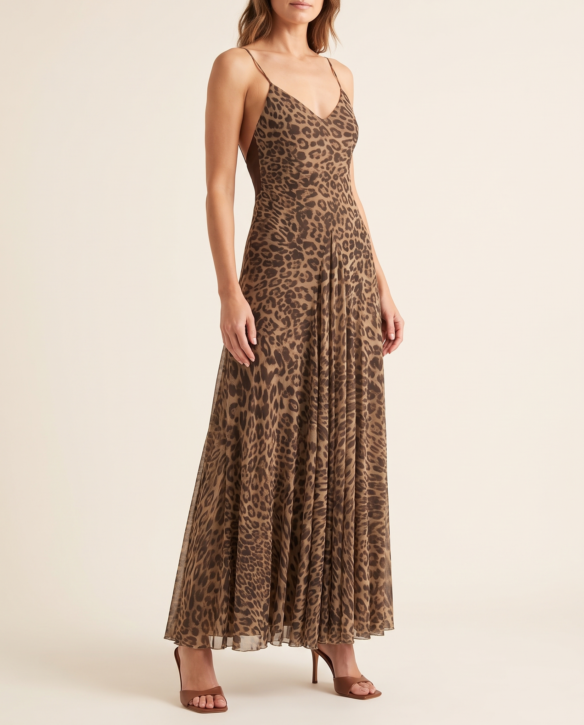 Dune Elegant Leopard-Print Open-Back Maxi Dress — front studio