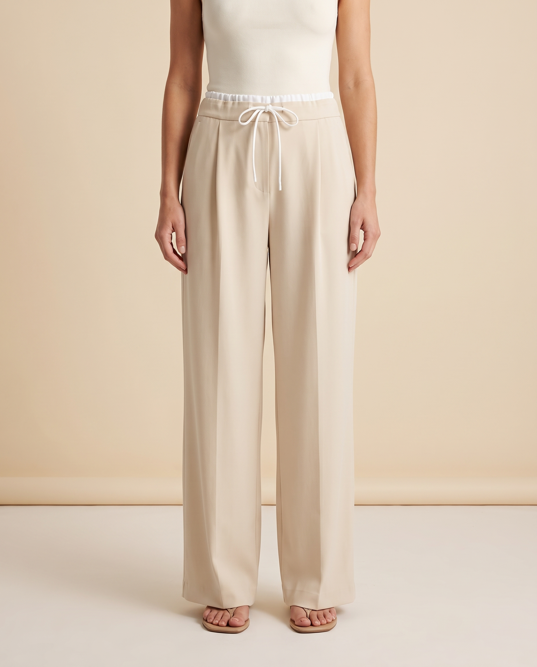Dune High-Waist Wide-Leg Pants – Beige front view