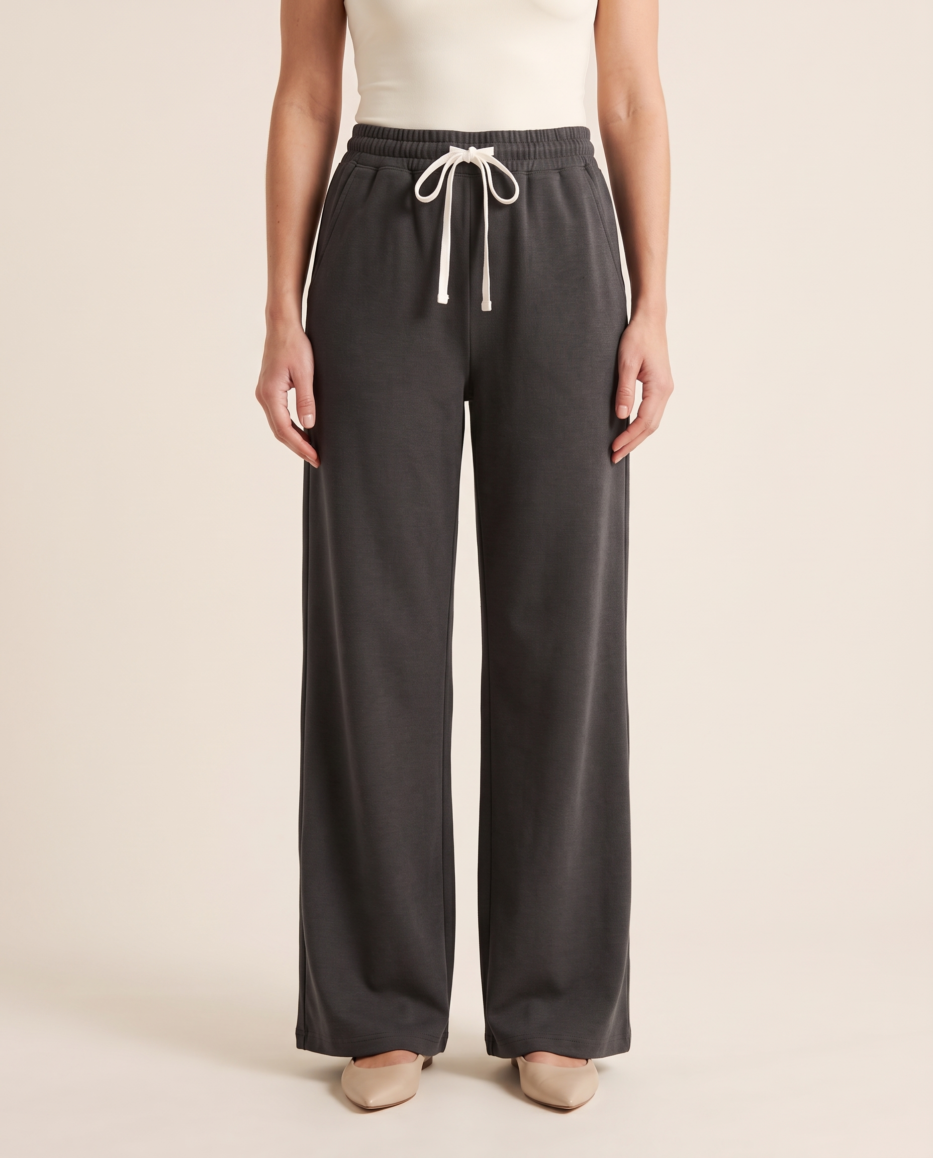 Dune High-Waist Wide-Leg Pants – Dark Grey front view