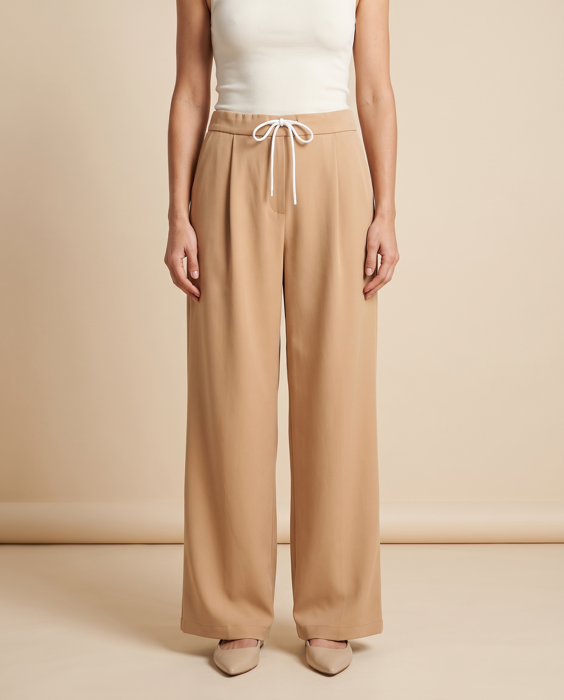 Dune High-Waist Wide-Leg Pants – Khaki front view