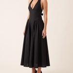 Elara Backless Halter A-Line Midi Dress – Black studio variant