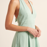 Elara Backless Halter A-Line Midi Dress – product detail view