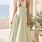 Elara Backless Halter A-Line Midi Dress – Australian lifestyle view