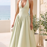 Elara Backless Halter A-Line Midi Dress – Australian lifestyle view