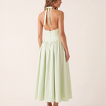 Elara Backless Halter A-Line Midi Dress – studio back view