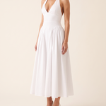 Elara Backless Halter A-Line Midi Dress – White studio variant