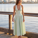 Backless Halter A-Line Midi Dress — Green — Perth riverside lifestyle