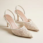Elegant Floral Embroidered Mesh Slingback Heels — hero view