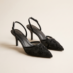 Elegant Floral Embroidered Mesh Slingback Heels — MCZ-R black variant