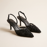 Elegant Floral Embroidered Mesh Slingback Heels — MCZ-R black variant