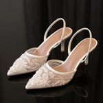 Elegant Floral Embroidered Mesh Slingback Heels — MCZ-R white variant