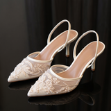Elegant Floral Embroidered Mesh Slingback Heels — MCZ-R white variant