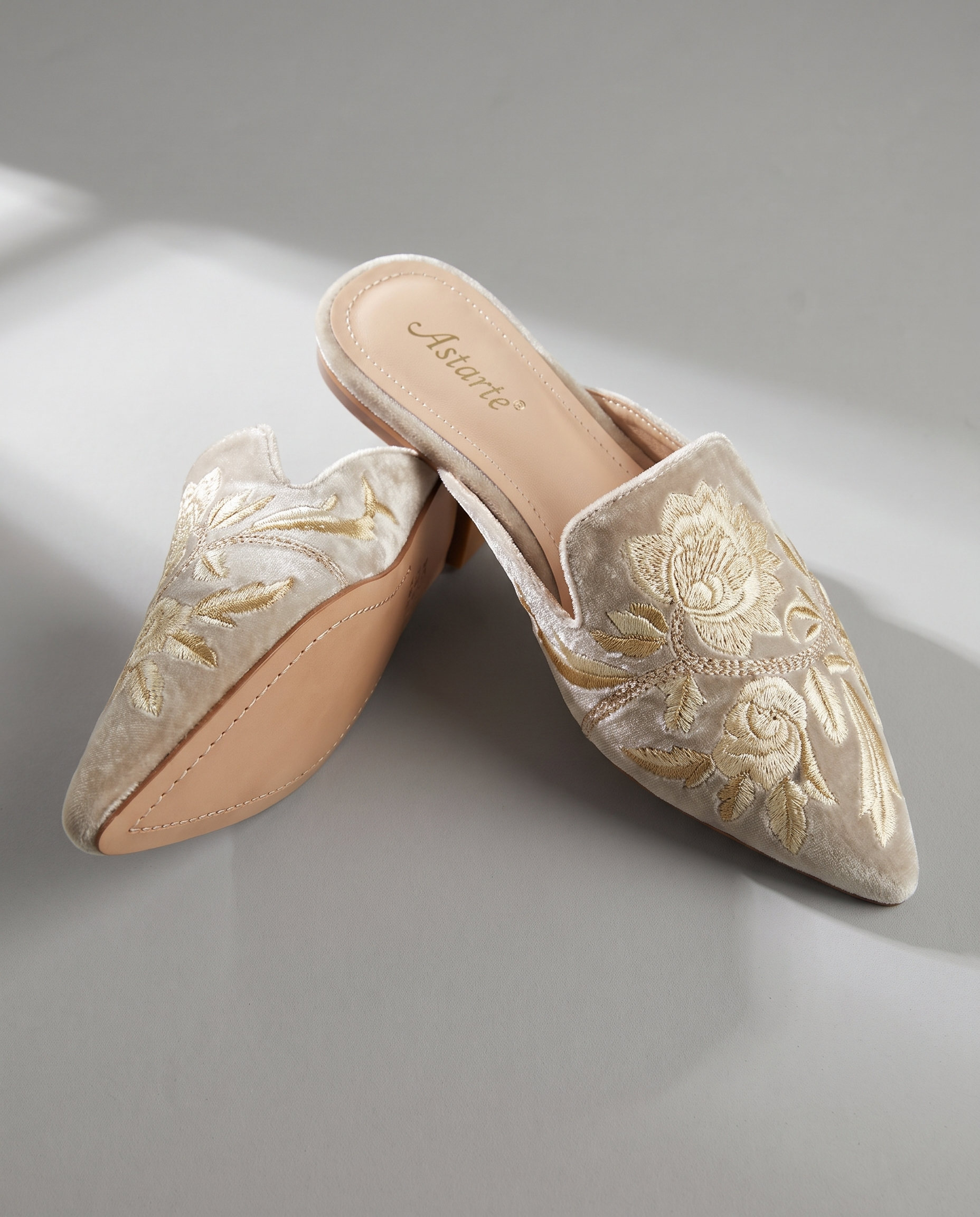 Elegant Floral Embroidered Pointed-Toe Mules — detail view