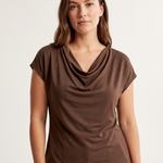 Elise Draped Cowl-Neck Short-Sleeve Blouse – studio front view