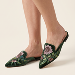 Elegant Floral Embroidered Pointed-Toe Mules — Australian studio lifestyle view