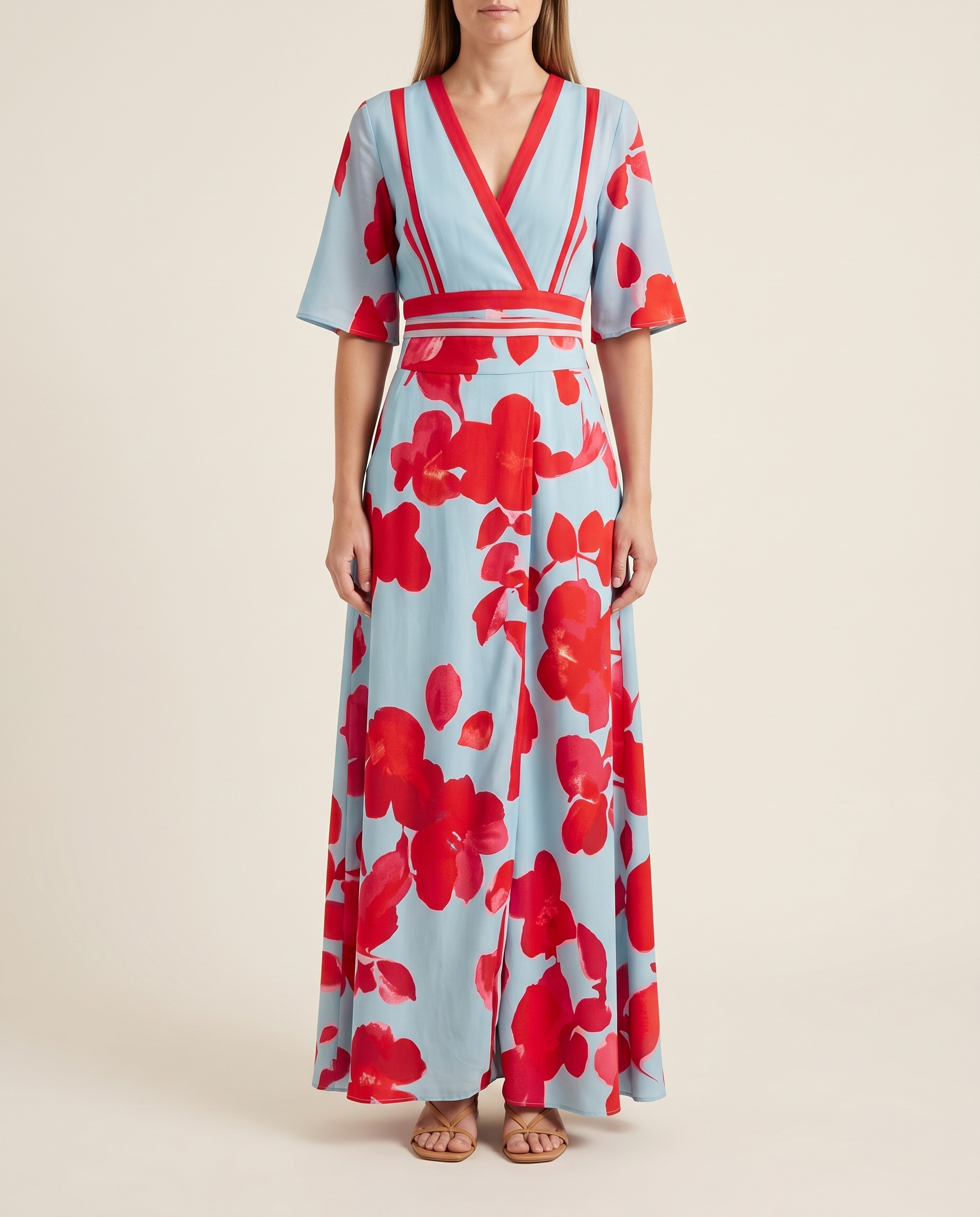 Esme | Flattering Flowing Maxi Dress — Red — studio front