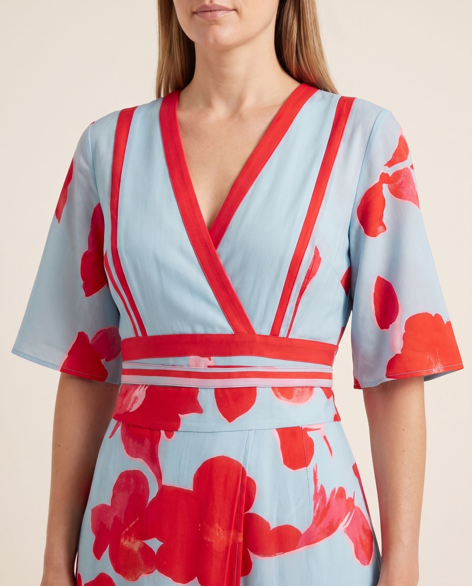 Esme | Flattering Flowing Maxi Dress — Red — fabric detail