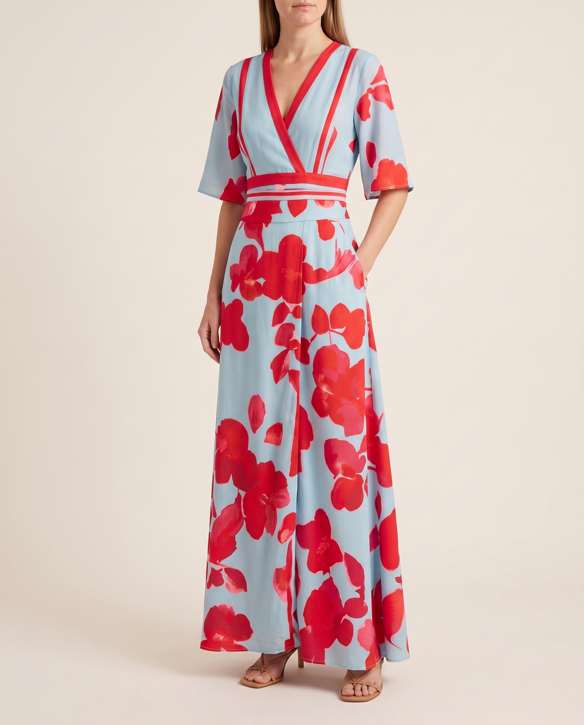Esme | Flattering Flowing Maxi Dress — Red — studio three-quarter