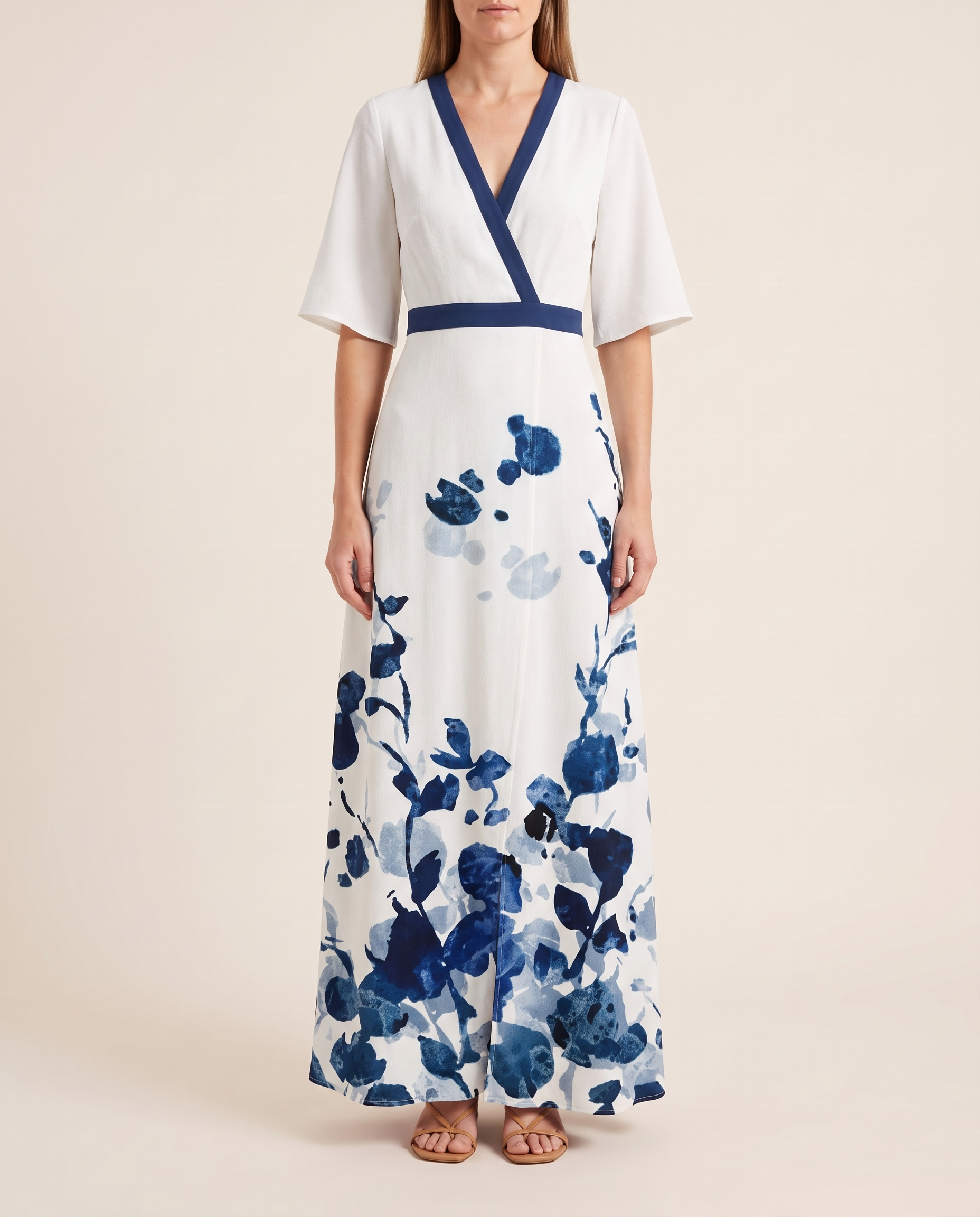 Esme | Flattering Flowing Maxi Dress — White — studio front