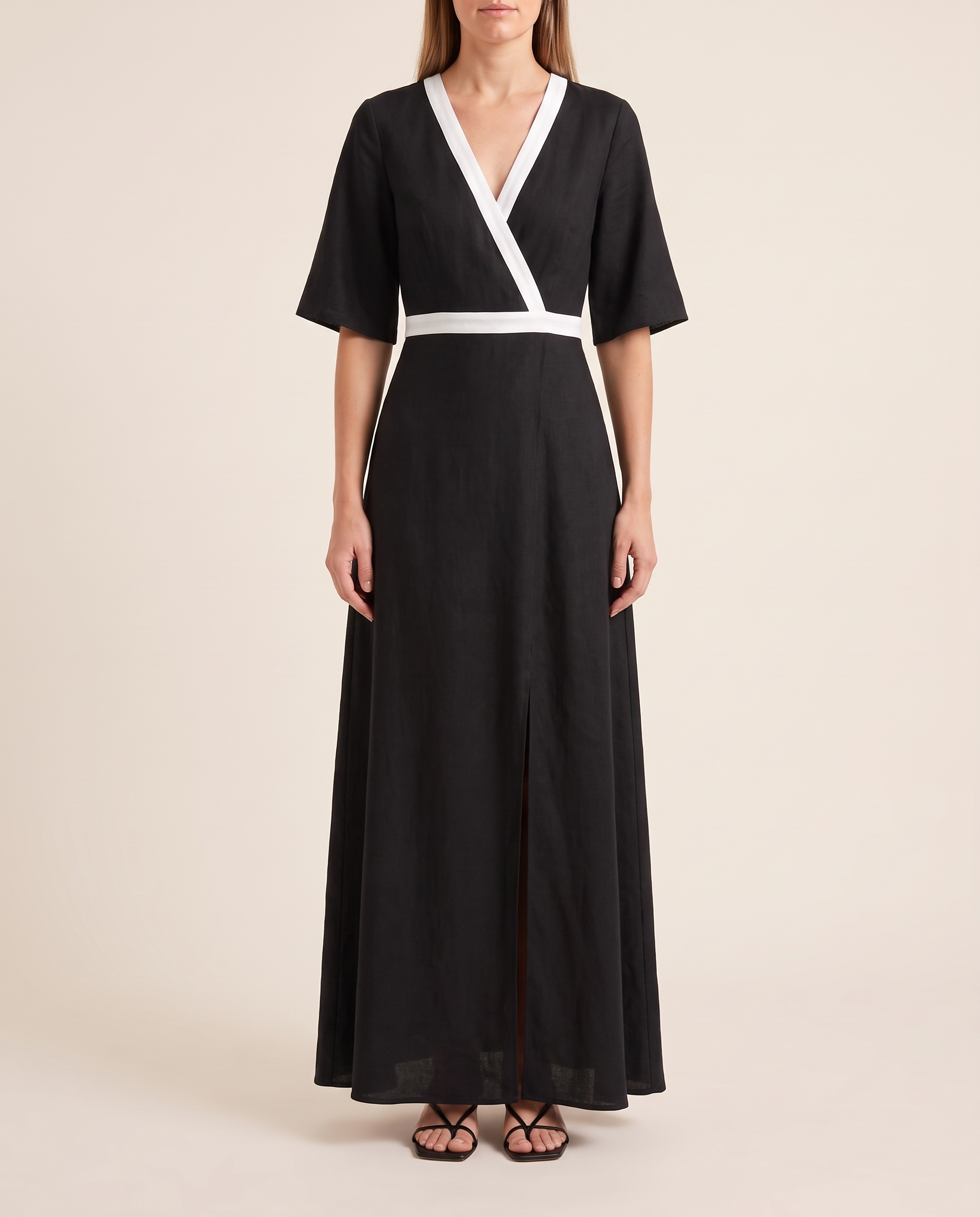 Esme | Flattering Flowing Maxi Dress — Black — studio front