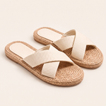 Comfortable Everyday Flat Slides beige side view