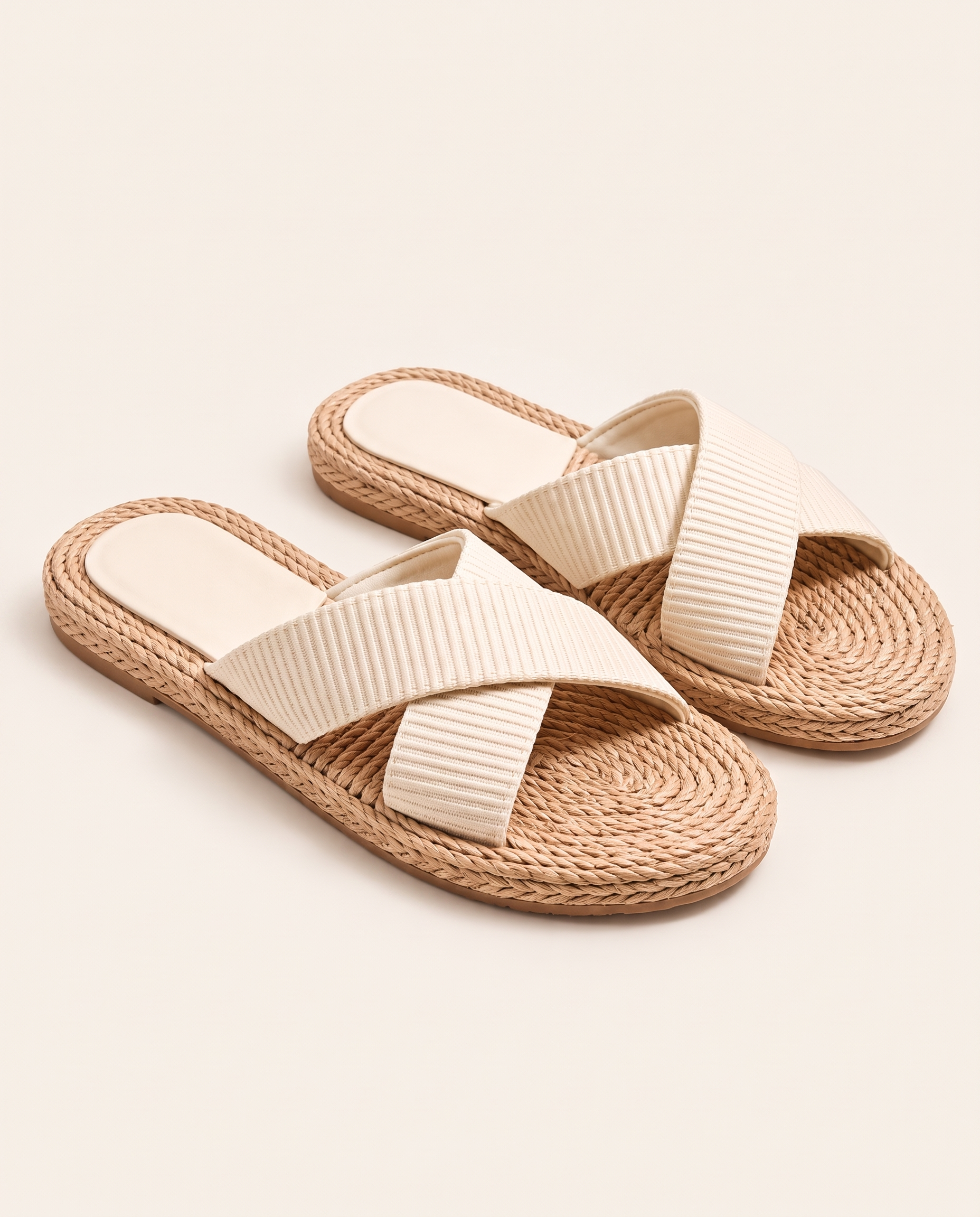 Comfortable Everyday Flat Slides beige side view