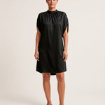 Evangeline | Figure-Flattering V-Neck Dress — Black — studio front