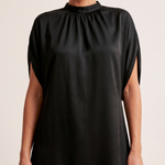 Evangeline | Figure-Flattering V-Neck Dress — Black — fabric detail