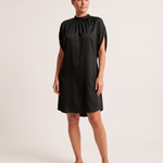 Evangeline | Figure-Flattering V-Neck Dress — Black — studio three-quarter