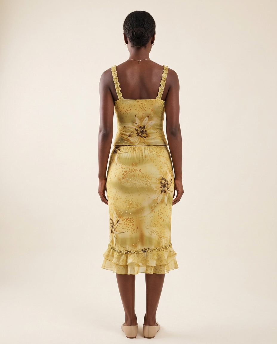Fern Sheer Ruffle Camisole and Tiered Skirt Set – back