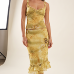 Fern Sheer Ruffle Camisole and Tiered Skirt Set – studio front view