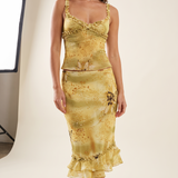 Fern Sheer Ruffle Camisole and Tiered Skirt Set – studio front view