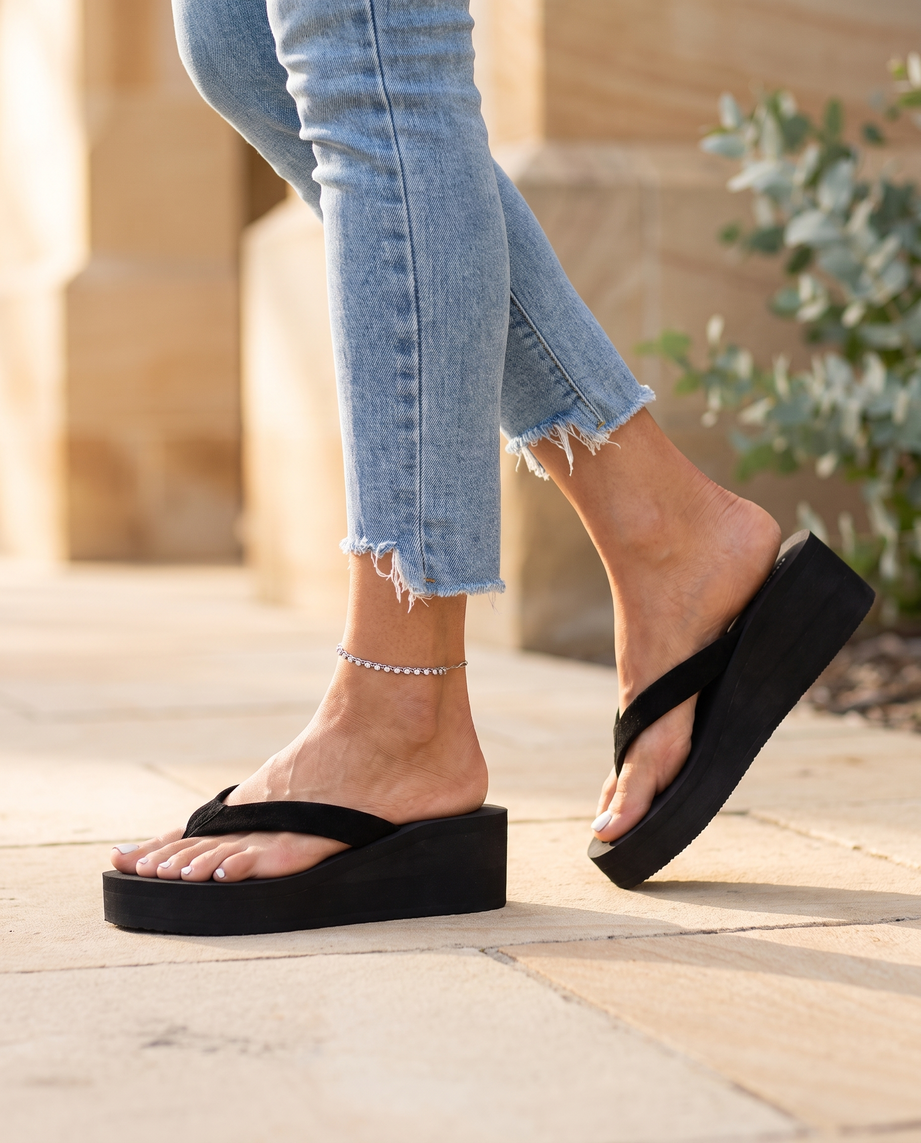 Flora Classic Wedge Everyday Flip-Flops — lifestyle view