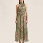 Floral halter chiffon maxi dress front