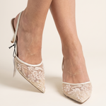Elegant Floral Embroidered Mesh Slingback Heels — Australian studio lifestyle view