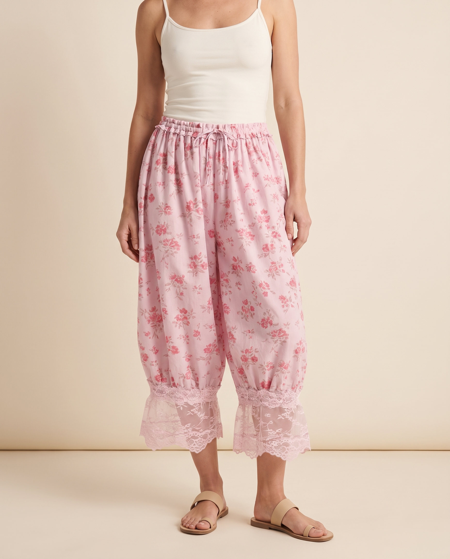 Floral Lace Lantern Trousers – Print B front