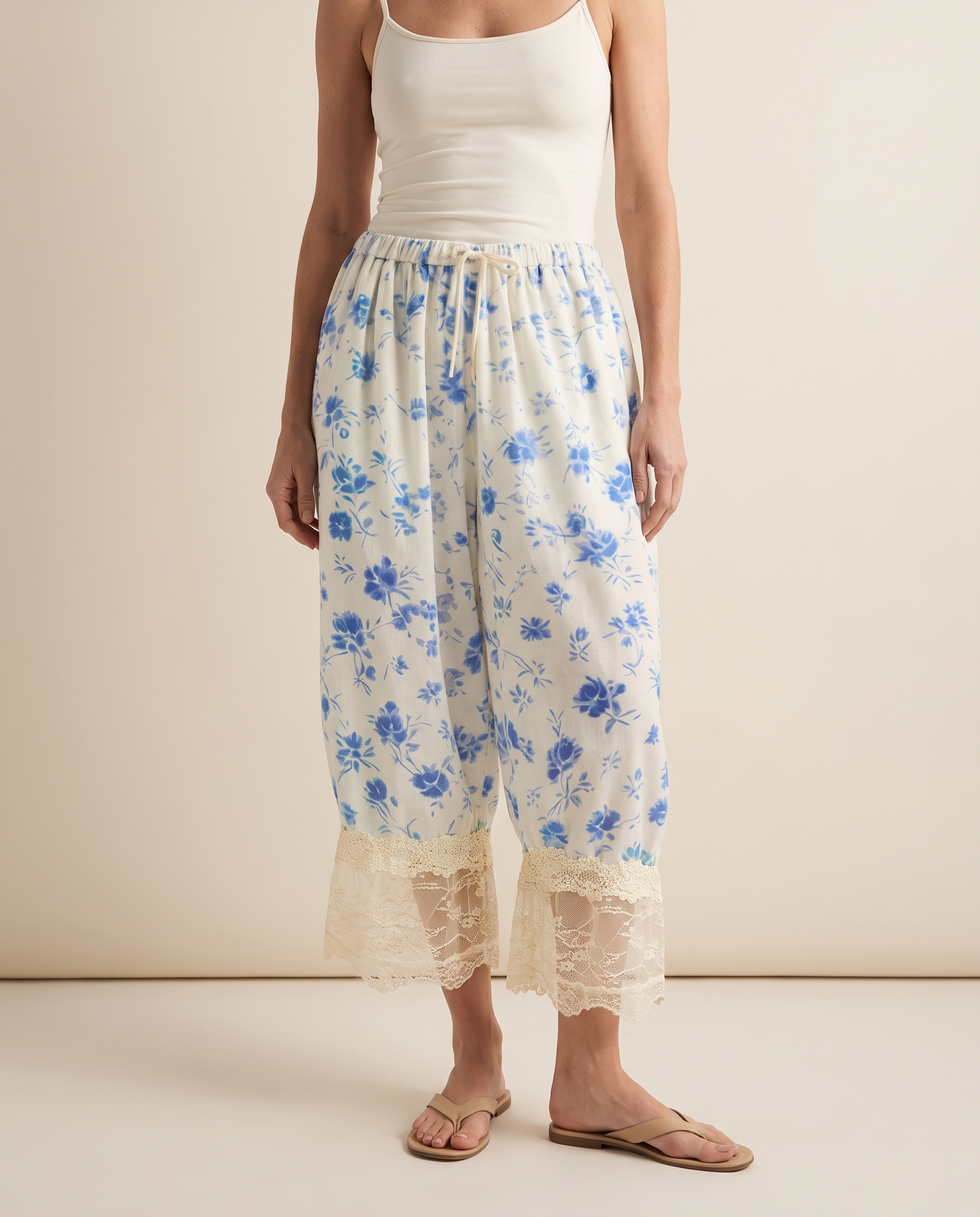 Floral Lace Lantern Trousers – Print C front