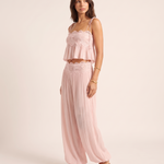 Floral Lace Ruffle Crop Top and Lantern Trouser Set – three-quarter view