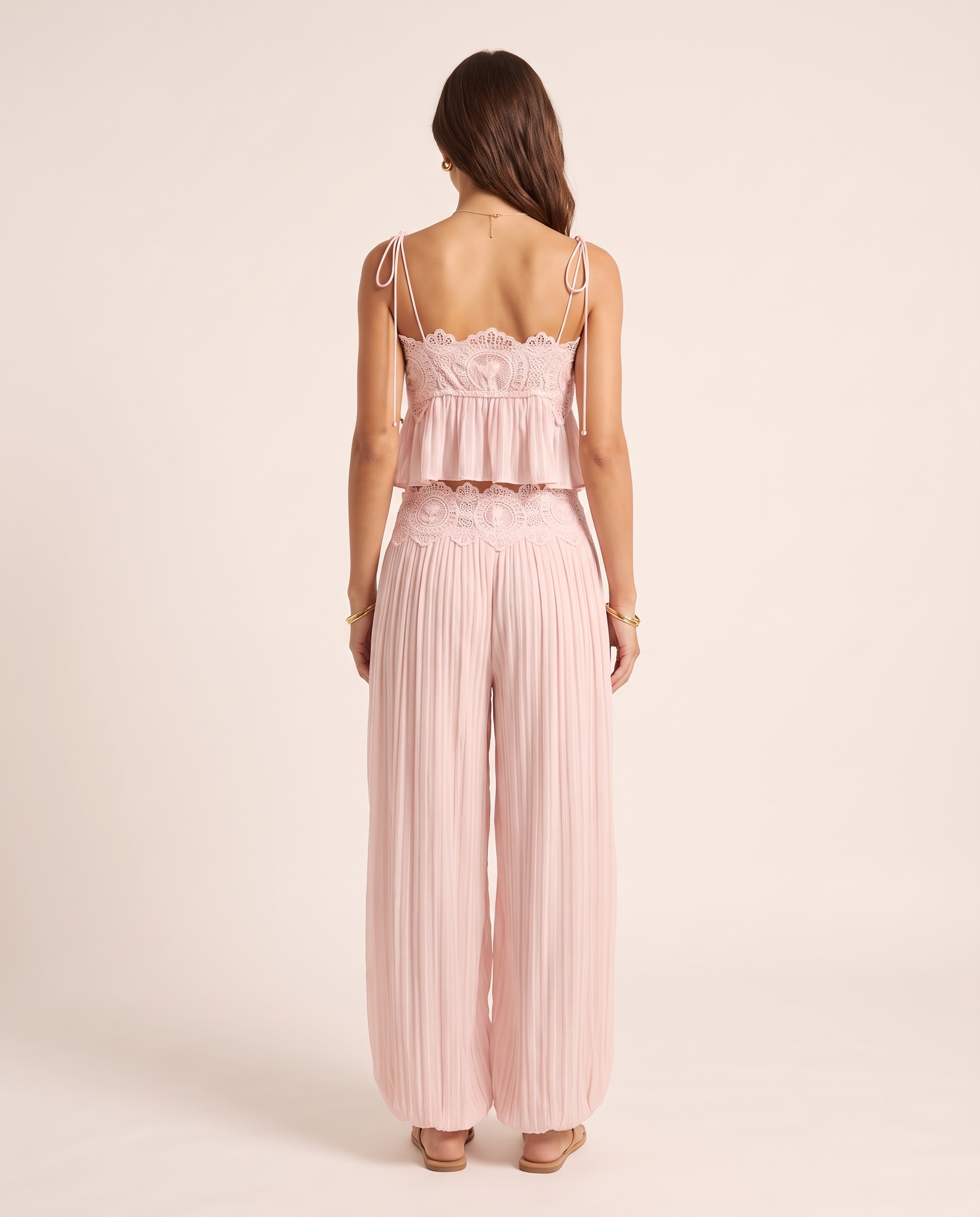 Floral Lace Ruffle Crop Top and Lantern Trouser Set – back