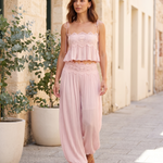 Floral Lace Ruffle Crop Top and Lantern Trouser Set – Australian coastal lifestyle