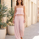 Floral Lace Ruffle Crop Top and Lantern Trouser Set – Australian coastal lifestyle