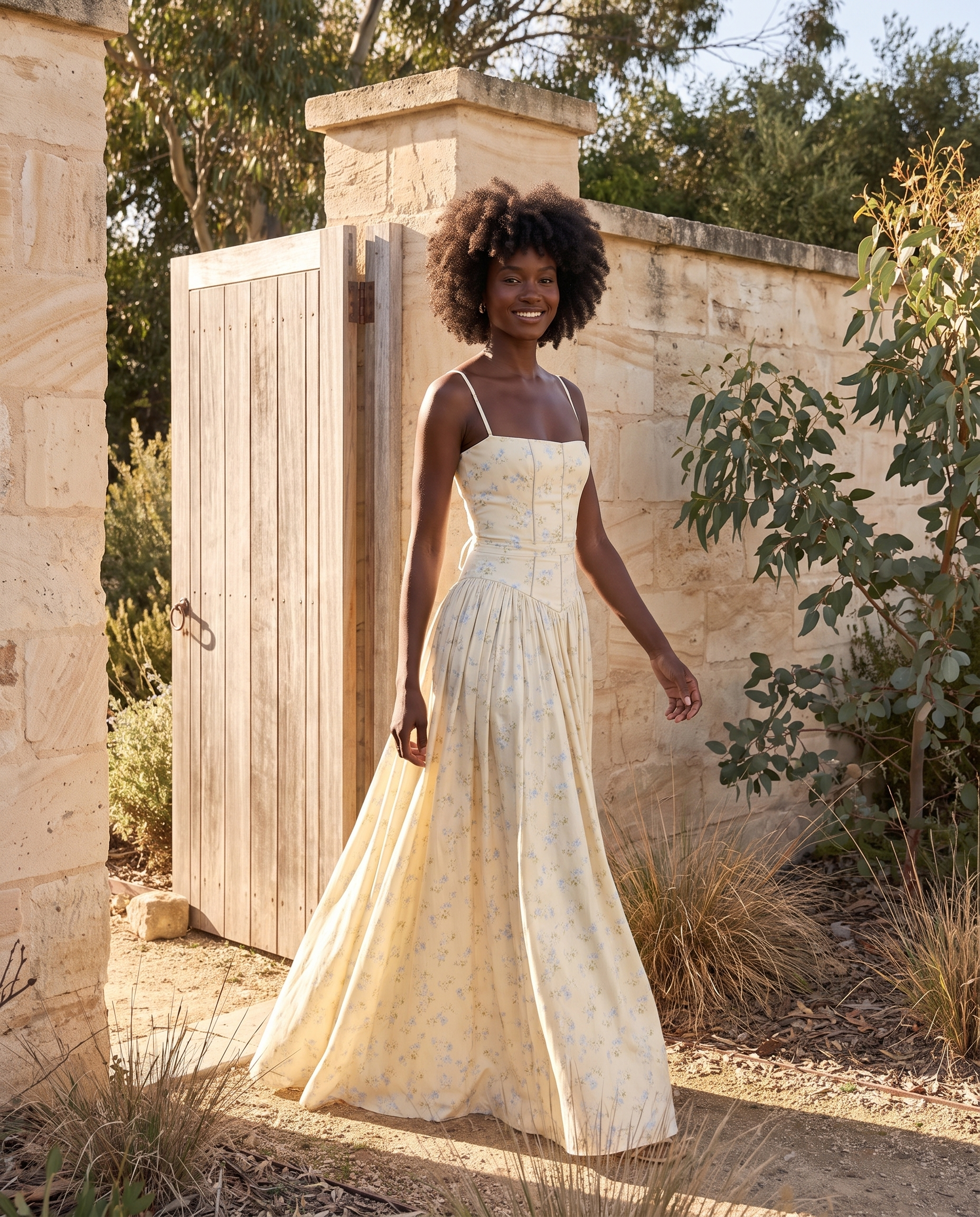 Floral Lace-Up Maxi Dress – Australian lifestyle view