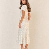 Ruffle-Neck Floral Satin Midi Dress – alternate product view