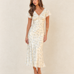 Ruffle-Neck Floral Satin Midi Dress – primary product view