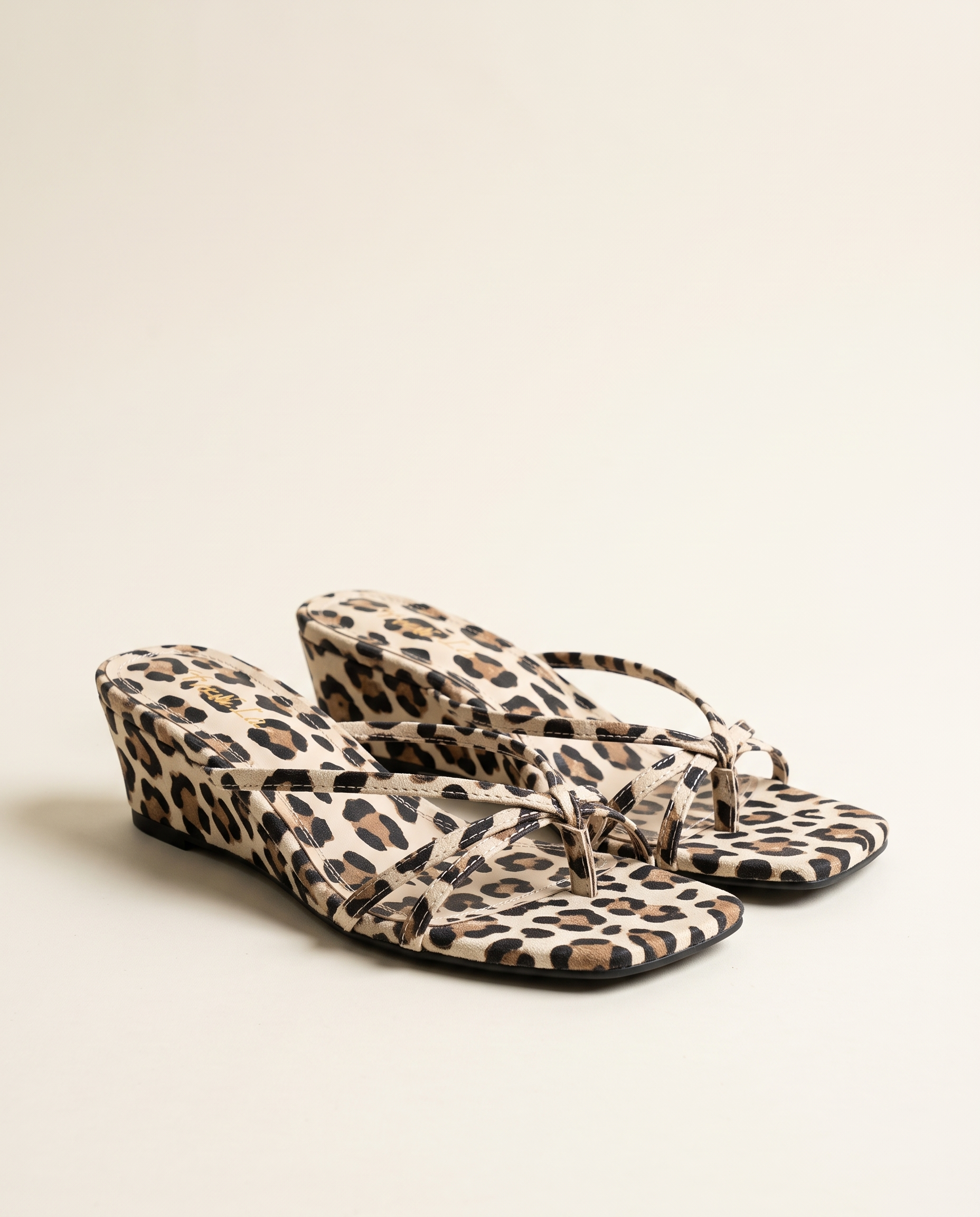 Freya Elegant Leopard-Print Wedge Flip-Flops — hero view