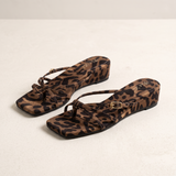 Freya Elegant Leopard-Print Wedge Flip-Flops — side view